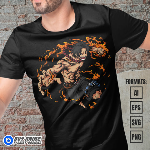 Premium Portgas D Ace One Piece Anime Vector T-shirt Design Template #2