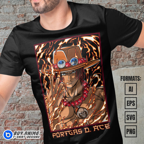 Premium Portgas D Ace One Piece Anime Vector T-shirt Design Template