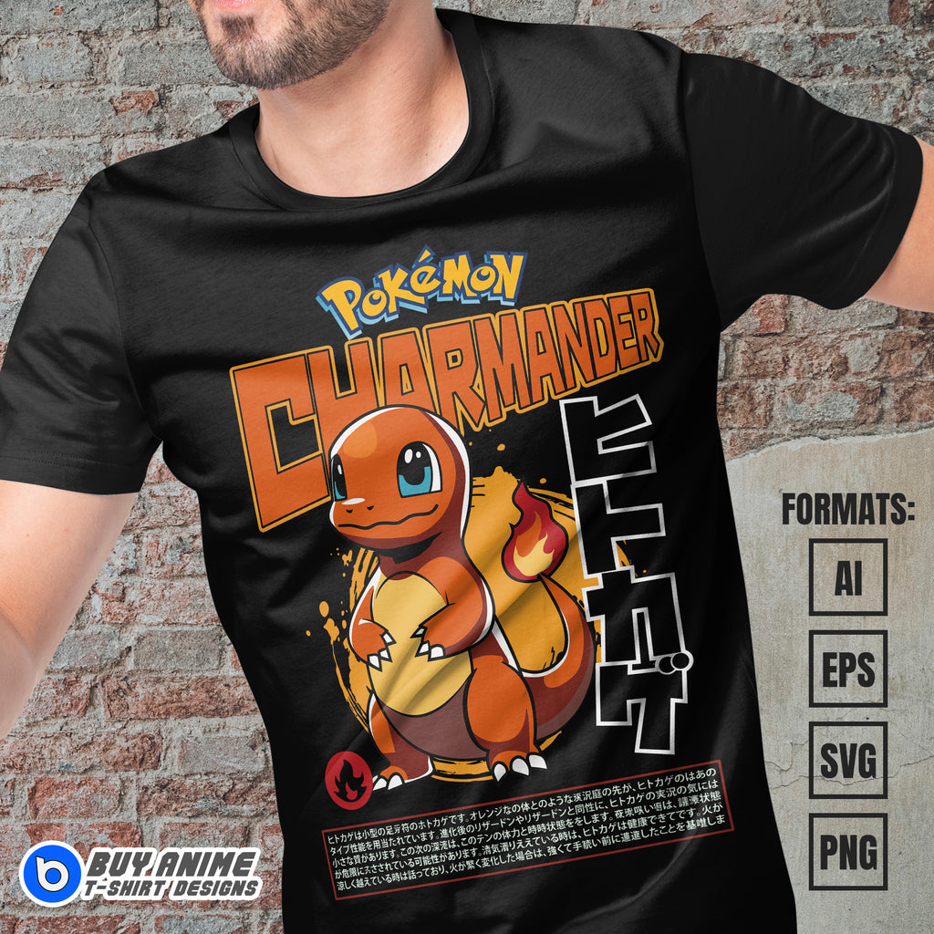 Premium Charmander Pokemon Anime Vector T-shirt Design Template #3
