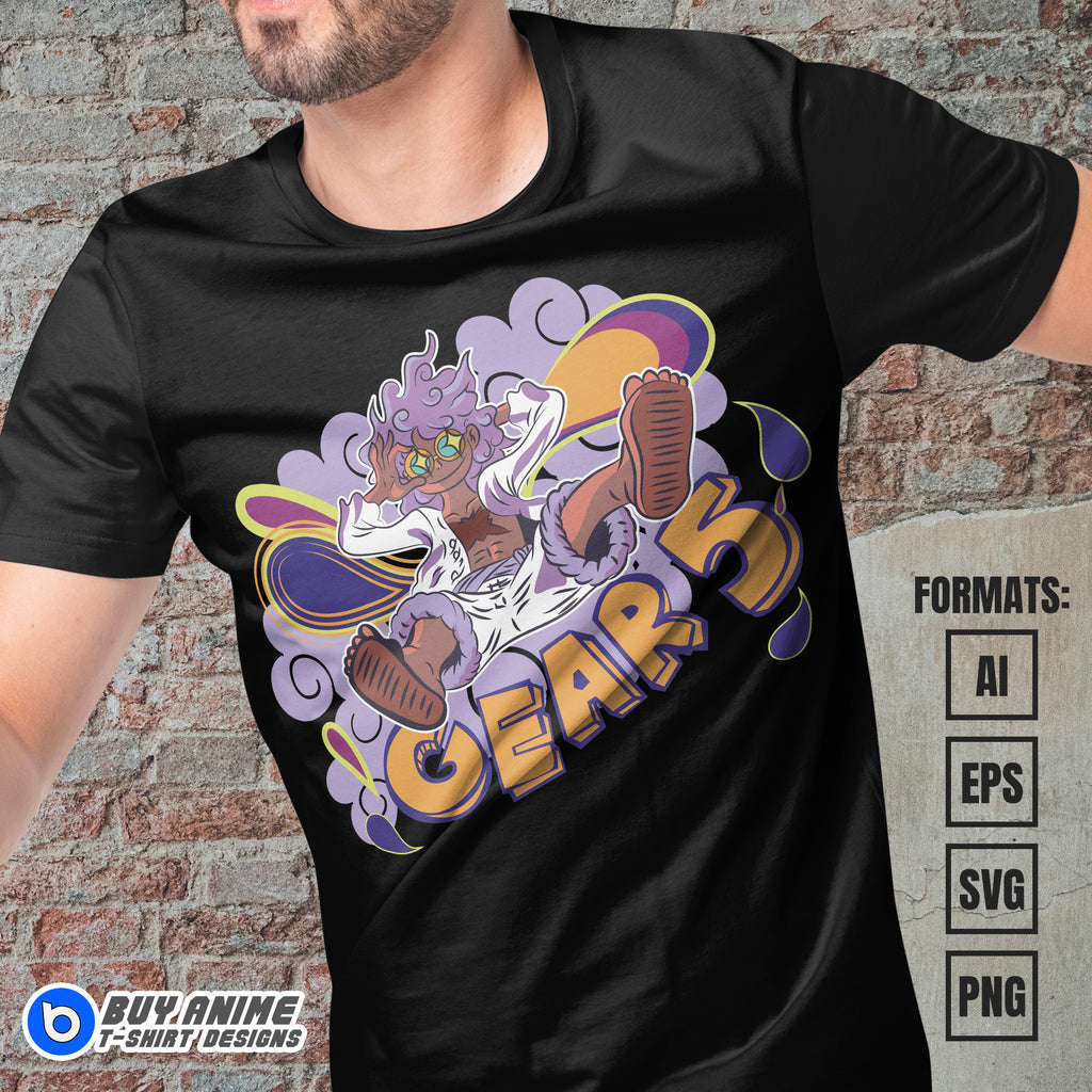 Premium Luffy Gear 5 One Piece Anime Vector T-shirt Design Template #39