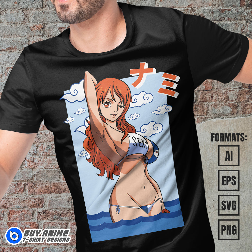 Premium Nami One Piece Anime Vector T-shirt Design Template #12