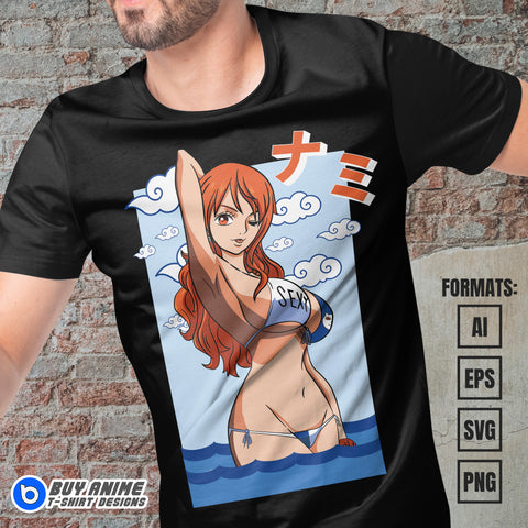 Premium Nami One Piece Anime Vector T-shirt Design Template #12