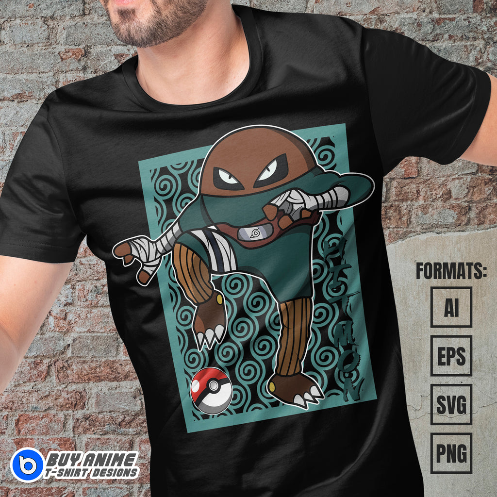 Premium Hitmonlee Pokemon x Naruto Anime Vector T-shirt Design Template