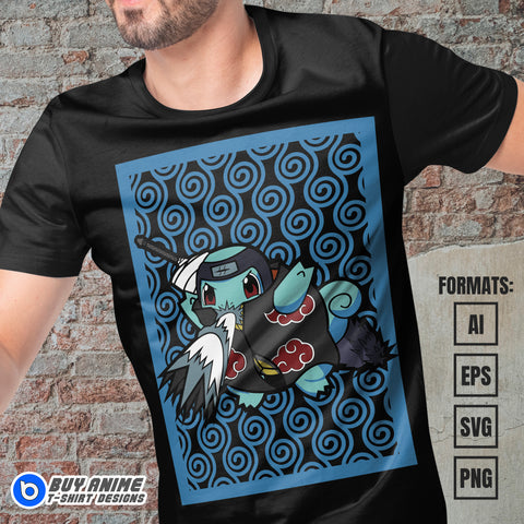 Premium Squirtle Pokemon x Naruto Anime Vector T-shirt Design Template