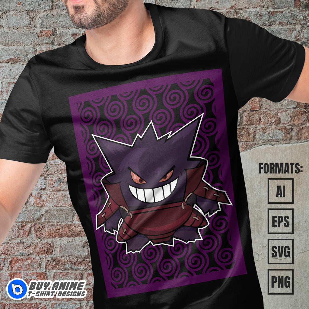 Premium Gengar Pokemon x Naruto Anime Vector T-shirt Design Template