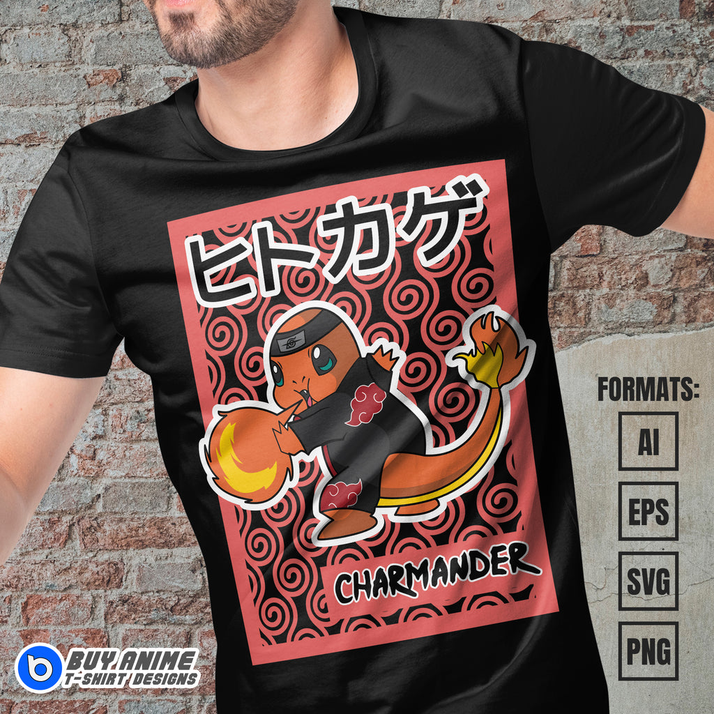 Premium Charmander Pokemon x Naruto Anime Vector T-shirt Design Template