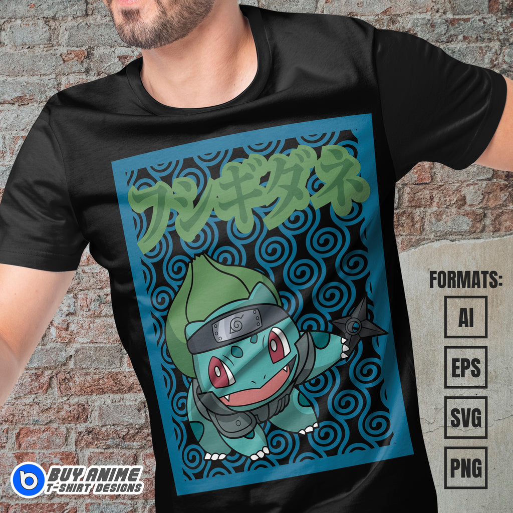 Premium Bulbasaur Pokemon x Naruto Anime Vector T-shirt Design Template