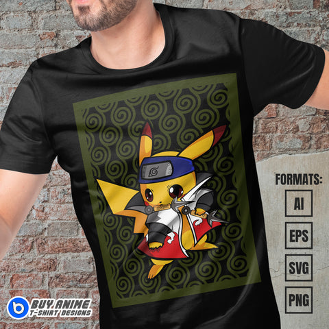 Premium Pikachu Pokemon x Naruto Anime Vector T-shirt Design Template #2
