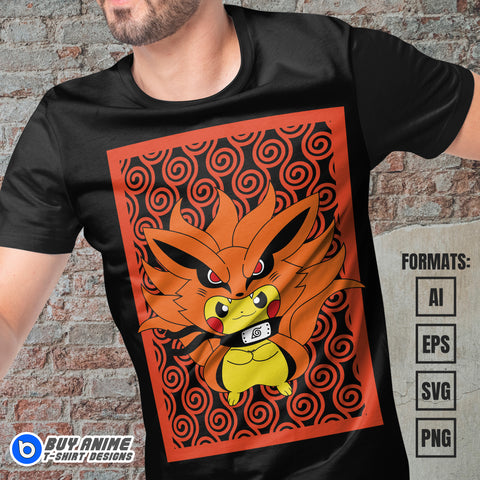 Premium Pikachu Pokemon x Naruto Anime Vector T-shirt Design Template #3