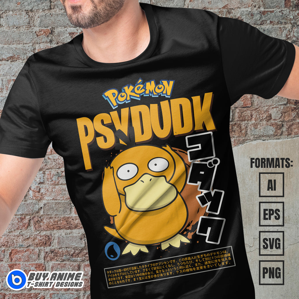 Premium Psyduck Pokemon Anime Vector T-shirt Design Template