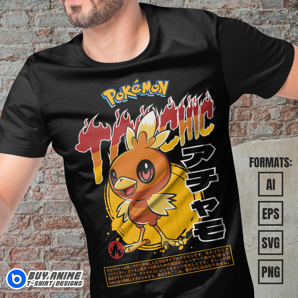 Premium Torchic Pokemon Anime Vector T-shirt Design Template