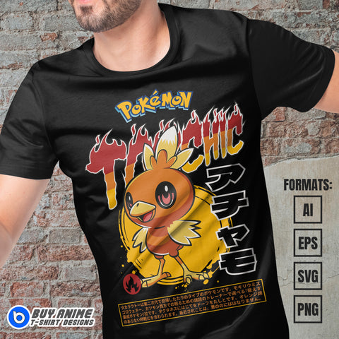 Premium Torchic Pokemon Anime Vector T-shirt Design Template