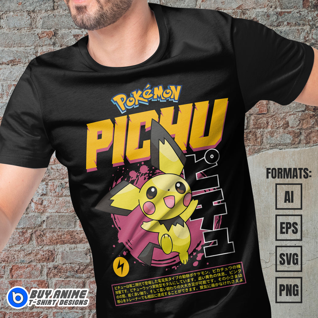 Premium Pichu Pokemon Anime Vector T-shirt Design Template