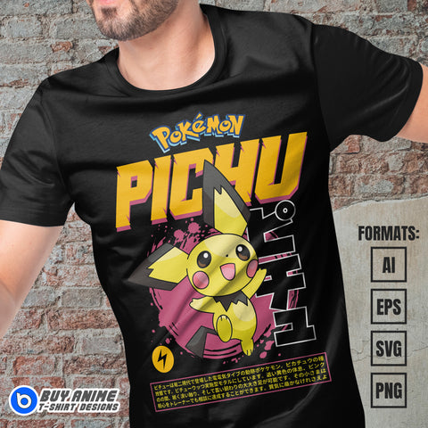 Premium Pichu Pokemon Anime Vector T-shirt Design Template