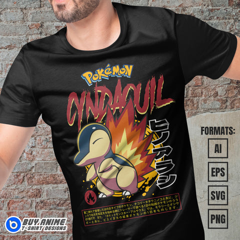 Premium Cyndaquil Pokemon Anime Vector T-shirt Design Template