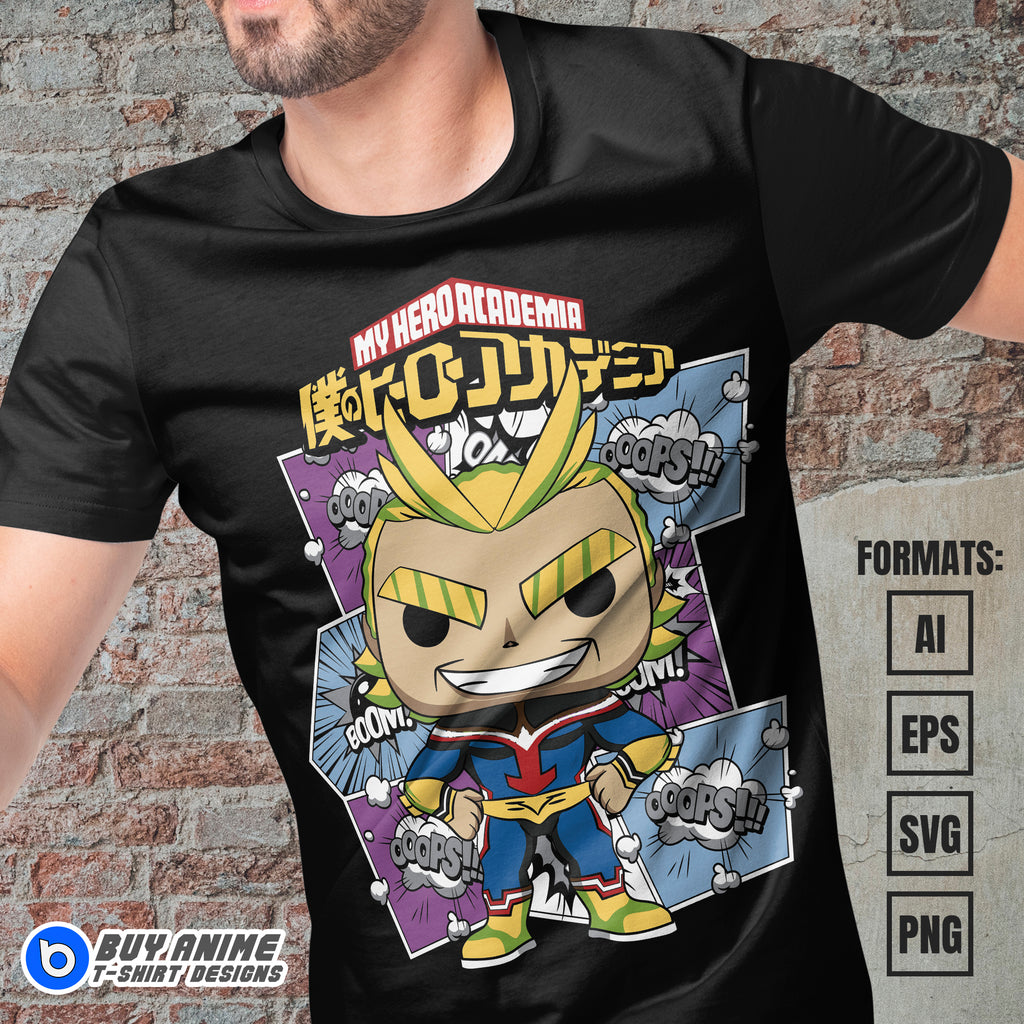 Premium All Might Funko My Hero Academia Anime Vector T-shirt Design Template