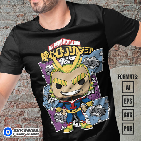 Premium All Might Funko My Hero Academia Anime Vector T-shirt Design Template