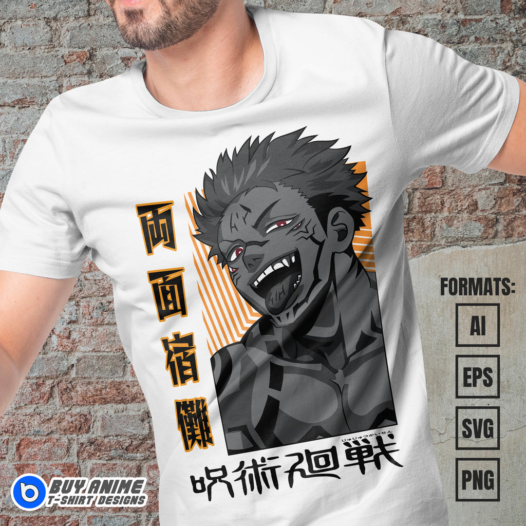 Premium Sukuna Jujutsu Kaisen Anime Vector T-shirt Design Template #12