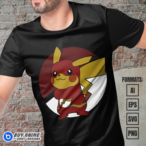 Premium Pikachu Pokemon x The Flash Anime Vector T-shirt Design Template