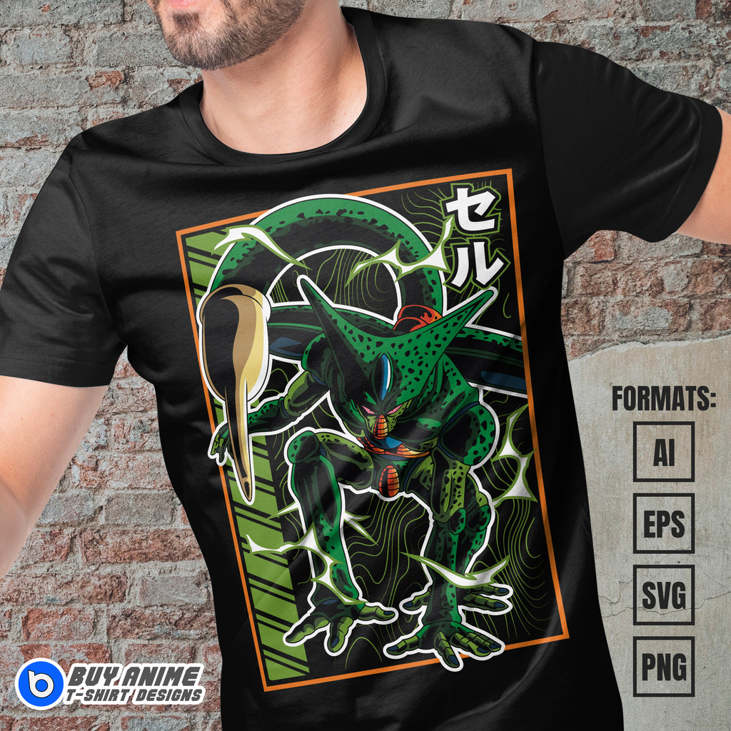 Premium Cell Dragon Ball Anime Vector T-shirt Design Template #9