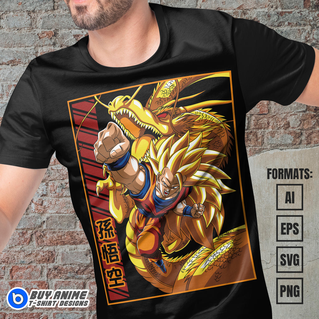 Premium Goku Super Saiyan 3 Dragon Ball Anime Vector T-shirt Design Template #7