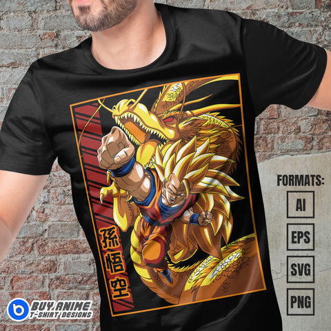 Premium Goku Super Saiyan 3 Dragon Ball Anime Vector T-shirt Design Template #7