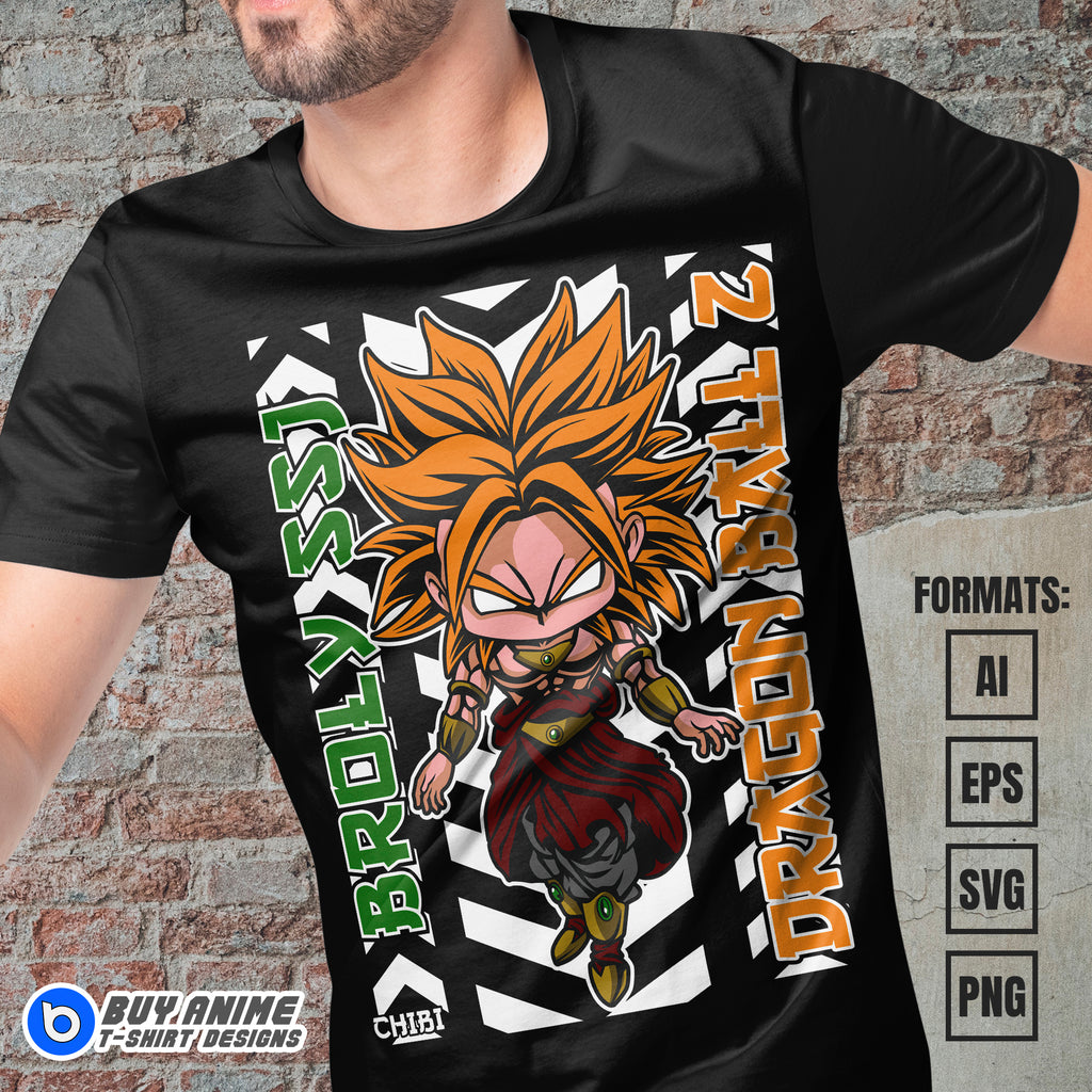 Premium Broly SSJ Chibi Dragon Ball Anime Vector T-shirt Design Template