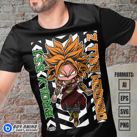 Premium Broly SSJ Chibi Dragon Ball Anime Vector T-shirt Design Template