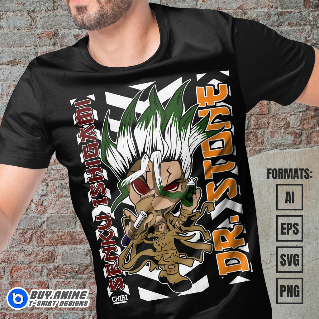 Premium Senku Ishigami Chibi Dr Stone Anime Vector T-shirt Design Template