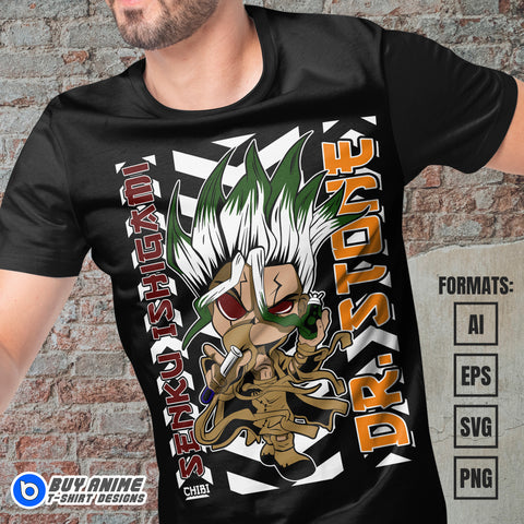 Premium Senku Ishigami Chibi Dr Stone Anime Vector T-shirt Design Template