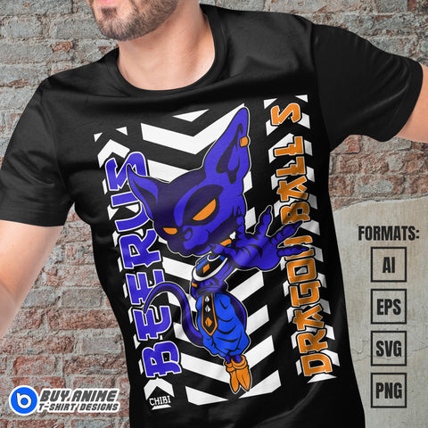 Premium Beerus Chibi Dragon Ball Anime Vector T-shirt Design Template