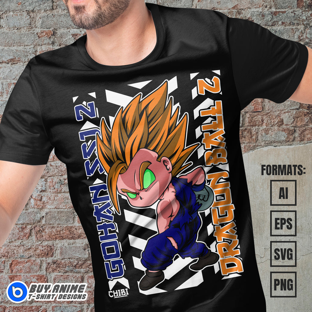 Premium Gohan SJJ 2 Chibi Dragon Ball Anime Vector T-shirt Design Template