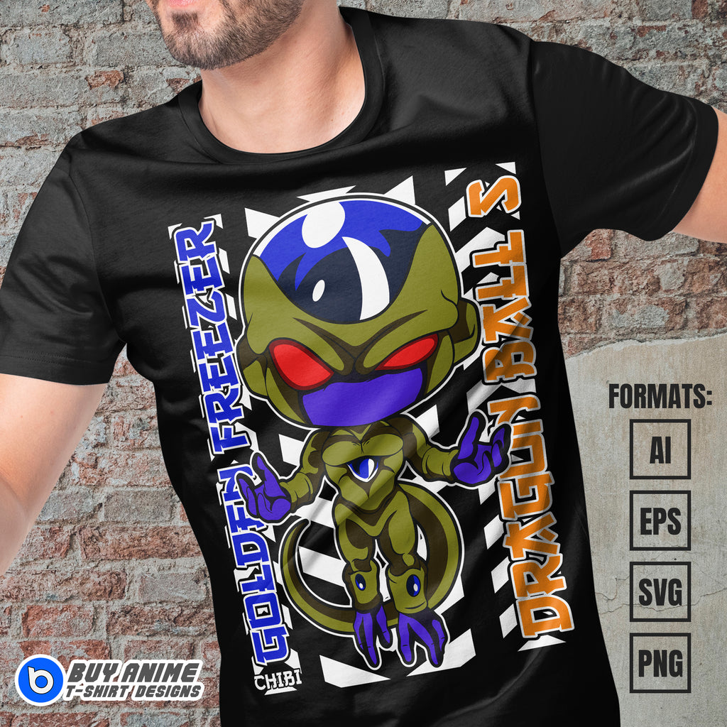 Premium Golden Freezer Chibi Dragon Ball Anime Vector T-shirt Design Template