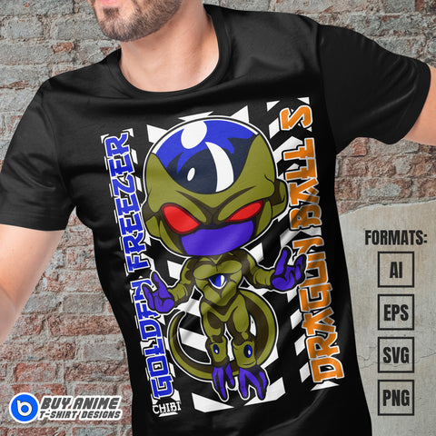 Premium Golden Freezer Chibi Dragon Ball Anime Vector T-shirt Design Template