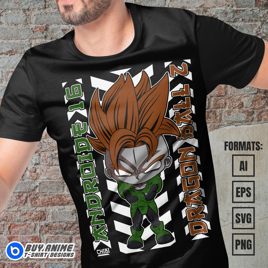 Premium Android 16 Chibi Dragon Ball Anime Vector T-shirt Design Template