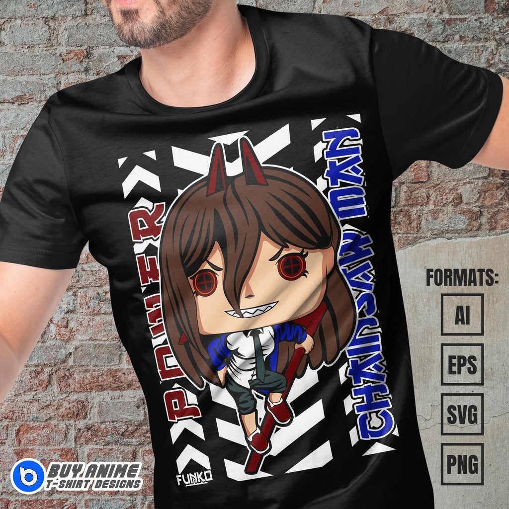 Premium Power Funko Chainsaw Man Anime Vector T-shirt Design Template