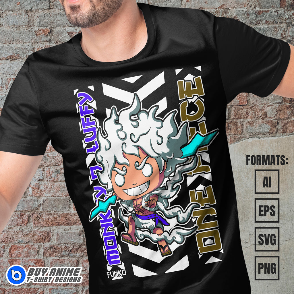 Premium Luffy Gear 5 Funko One Piece Anime Vector T-shirt Design Template