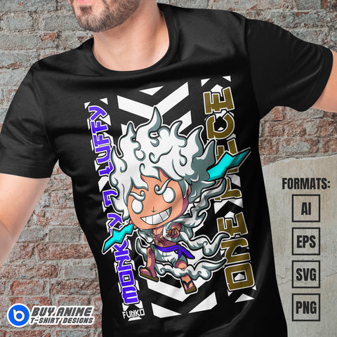 Premium Luffy Gear 5 Funko One Piece Anime Vector T-shirt Design Template