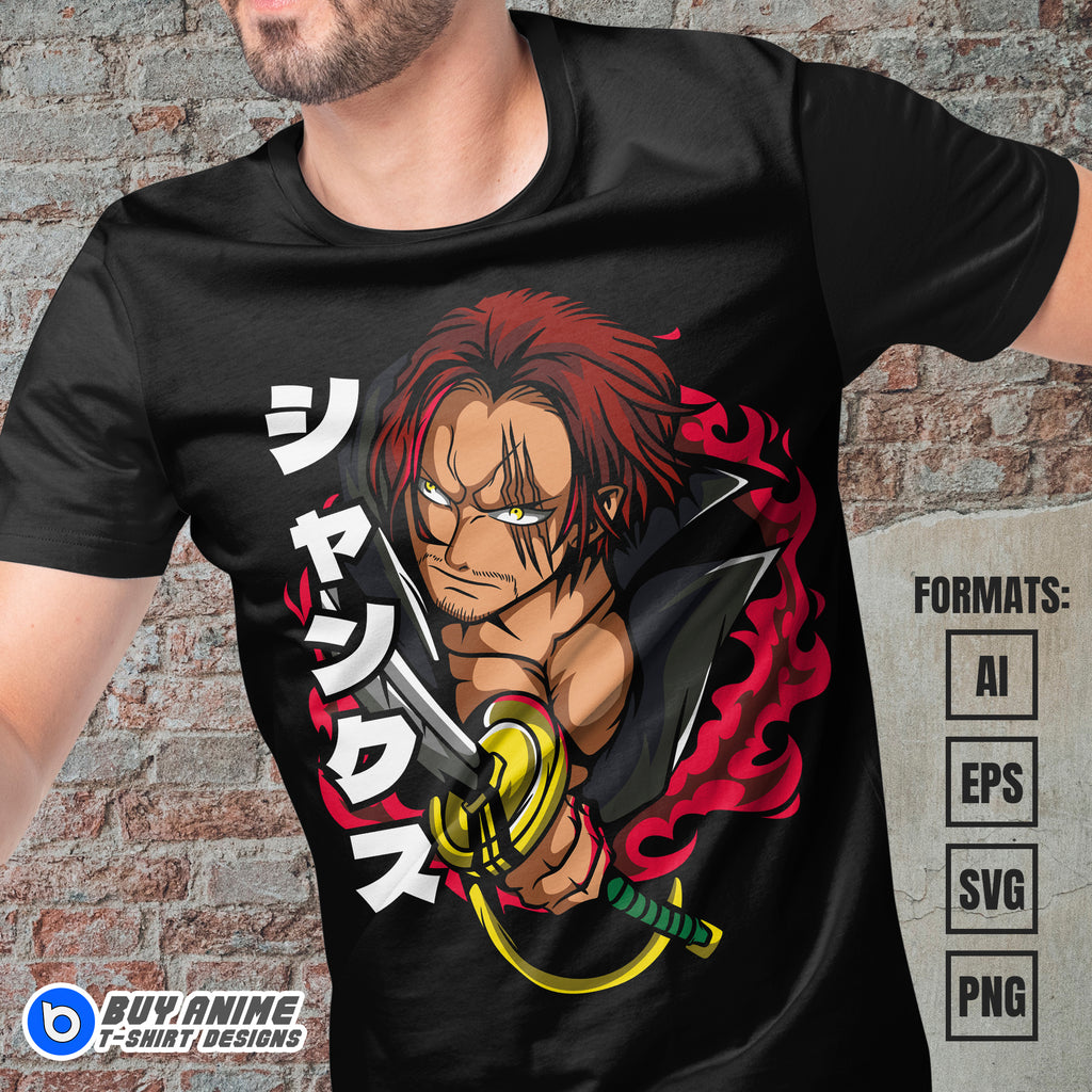 Premium Shanks One Piece Anime Vector T-shirt Design Template #6