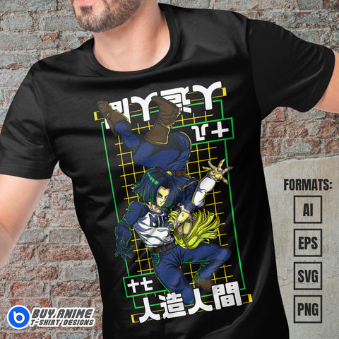 Premium Androids Dragon Ball Anime Vector T-shirt Design Template