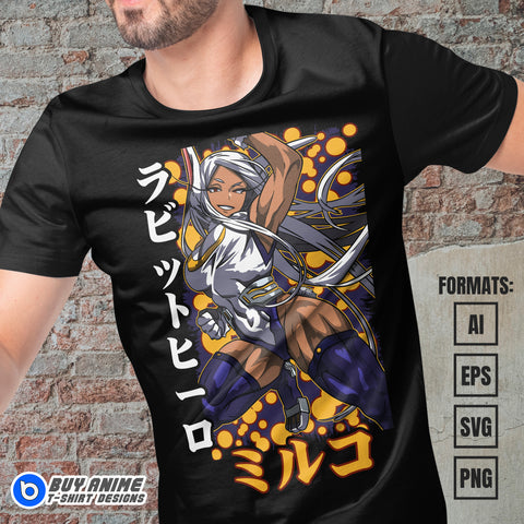 Premium Mirko My Hero Academia Anime Vector T-shirt Design Template