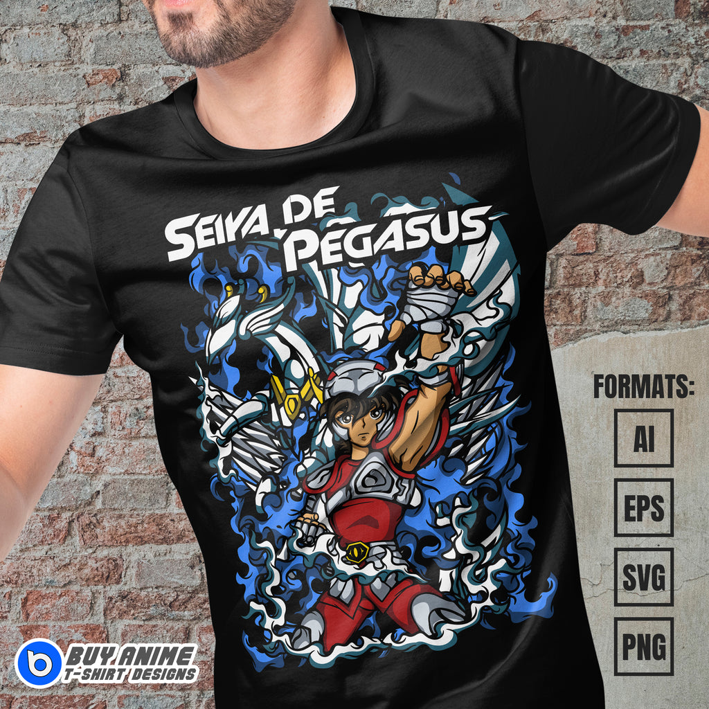Premium Pegasus Saint Seiya Anime Vector T-shirt Design Template