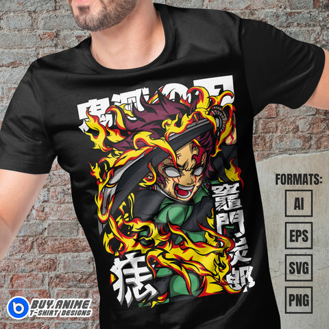 Premium Tanjiro Kamado Demon Slayer Anime Vector T-shirt Design Template #10