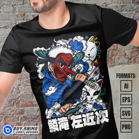Premium Urokodaki Demon Slayer Anime Vector T-shirt Design Template