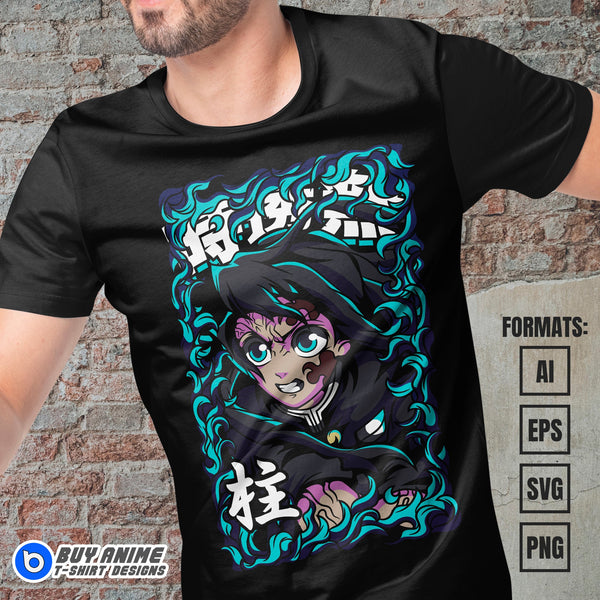 Premium Muichiro Demon Slayer Anime Vector T-shirt Design Template #6 ...