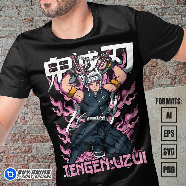 Premium Tengen Uzui Demon Slayer Anime Vector T-shirt Design Template ...