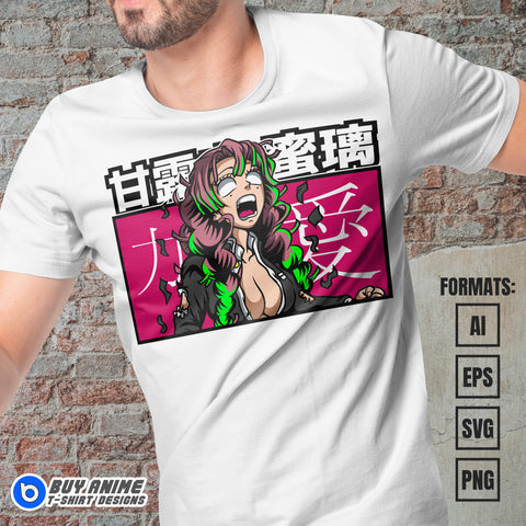  Premium Mitsuri Demon Slayer Anime Vector T-shirt Design Template #8
