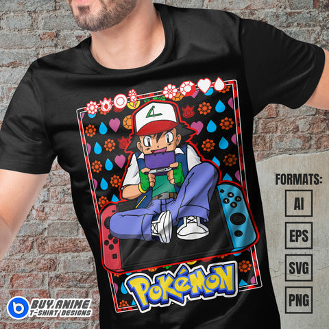 Premium Ash Pokemon Anime Vector T-shirt Design Template