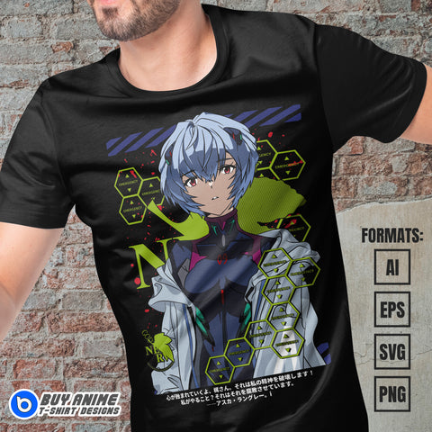 Premium Rei Neon Genesis Evangelion Anime Vector T-shirt Design Template