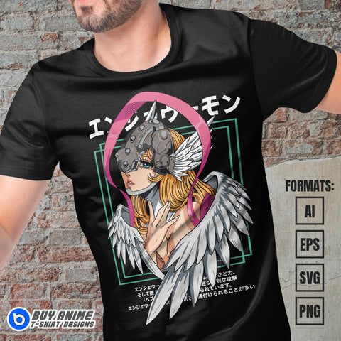 Premium Angewomon Digimon Anime Vector T-shirt Design Template